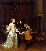 Gerard Ter Borch An Officer Making his Bow to a Lady oil painting on canvas